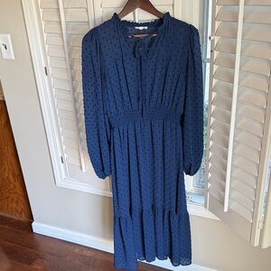 EASTER DRESS 👒👛👗 MINE Navy Long Sleeve Textured Dress